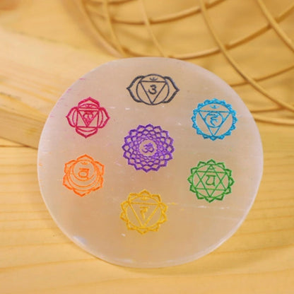 7 Chakra Selenite Charging Plate (Cleansing Energy & Recharging Crystals)