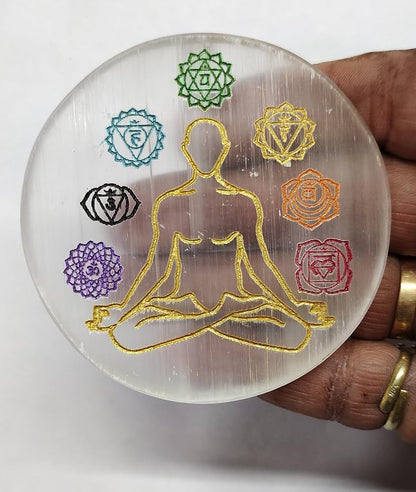 7 Chakra Selenite Charging Plate (Cleansing Energy & Recharging Crystals)