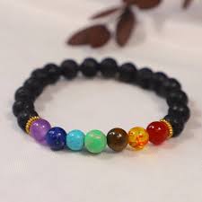 Lava Onyx With Seven Chakra Crystal Bracelet – 8 MM (Grounding & Stability)