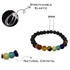 Lava Onyx With Seven Chakra Crystal Bracelet – 8 MM (Grounding & Stability)