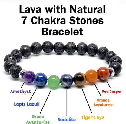 Lava Onyx With Seven Chakra Crystal Bracelet – 8 MM (Grounding & Stability)