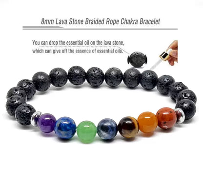 Lava Onyx With Seven Chakra Crystal Bracelet – 8 MM (Grounding & Stability)